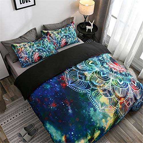 Ropa de Cama Estilo Bohemio Mandala Galaxia Universe Cielo Estrellado Lunar Planeta 3D Colorido Púrpura Azul Funda nórdica 180 x 220 cm - Cama 90 cm/105 cm