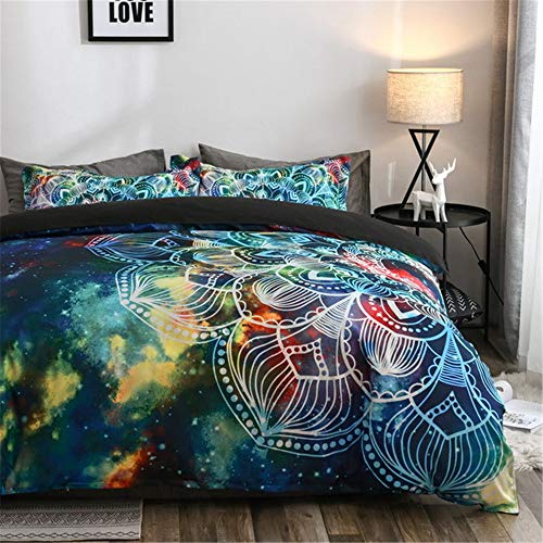 Ropa de Cama Estilo Bohemio Mandala Galaxia Universe Cielo Estrellado Lunar Planeta 3D Colorido Púrpura Azul Funda nórdica 180 x 220 cm - Cama 90 cm/105 cm