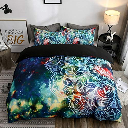 Ropa de Cama Estilo Bohemio Mandala Galaxia Universe Cielo Estrellado Lunar Planeta 3D Colorido Púrpura Azul Funda nórdica 180 x 220 cm - Cama 90 cm/105 cm