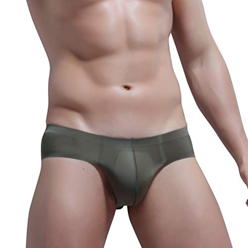 Ropa Interior para Hombre Escritos de los Hombres de Verano Calzoncillos de Seda de Hielo Transparente bajo la Cintura Bragas Atractivas, E Gray, L