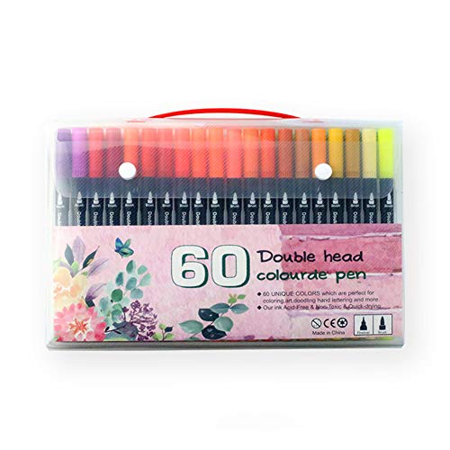 Rotuladores Punta Pincel 60 Color Rotuladores Doble Punta Acuarelables Profesionales, Dual Tip Brush Pen para Adultos Niños Caligrafía, Lettering, Bocetos, Dibujo