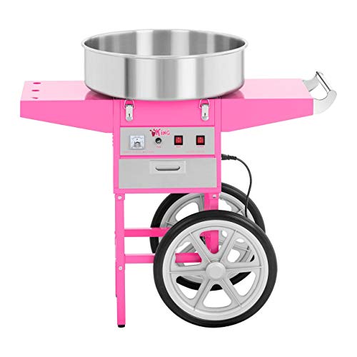 Royal Catering Máquina De Algodón De Azúcar con Carrito RCZC-1200-P (1200 W, Ø 52 cm, 1 unidad por minuto, Control separado del termostato y la rotación, Incl. cúpula antisalpicadura) Rosa