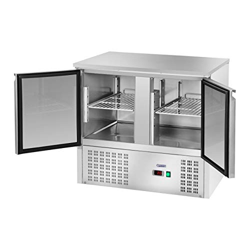 Royal Catering Mesa refrigerada RCKT-90/70 (240 L, Encimera de acero inoxidable, Compresor de 207 W, 2 cámaras de refrigeración, Refrigerante R600a)
