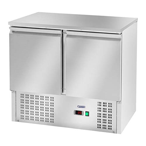 Royal Catering Mesa refrigerada RCKT-90/70 (240 L, Encimera de acero inoxidable, Compresor de 207 W, 2 cámaras de refrigeración, Refrigerante R600a)