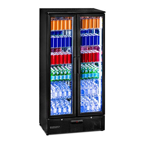 Royal Catering RCGK-458C Nevera Expositora de Bebidas Frigorifico Botellas Nevera para Bebidas Refrigerador (458 L, 2–10 °C, 295 W, 90x55,5x181,5 cm) Negro