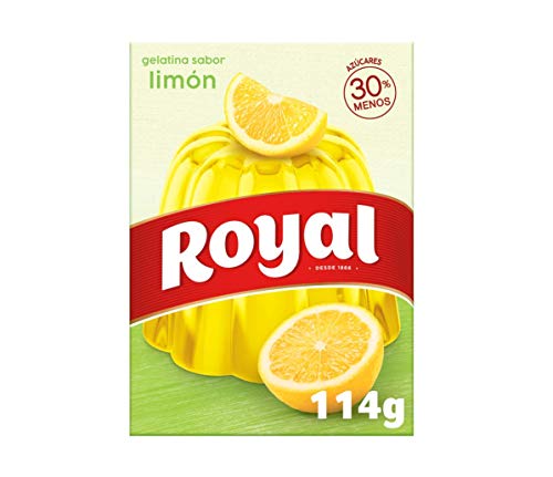 Royal Gelatina en Polvo Sabor Limón con Vitamina C, 30% Menos Azúcares - 10 Raciones, 114 g