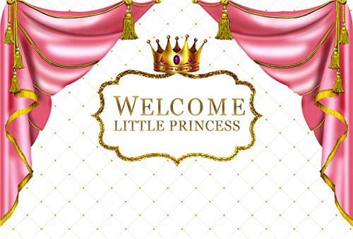 Royal Pink Princess Baby Shower Telón de fondo Corona de Oro Rosa Cortina Fondo Blanco Bebé Niña Ducha Fiesta Banner Suministros Decoración