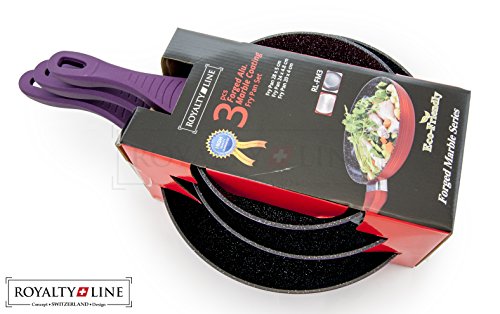 Royalty Line PURPLE 3 Forged Aluminium Frying Pan Set with Non-Stick Marble Coat