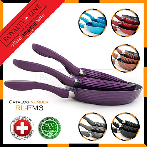 Royalty Line PURPLE 3 Forged Aluminium Frying Pan Set with Non-Stick Marble Coat