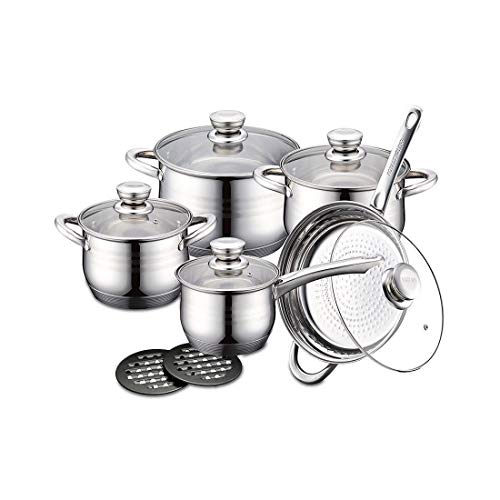 Royalty Line RL-1232 Set bateria de cocina ollas, sartenes de acero inoxidable 12 piezas