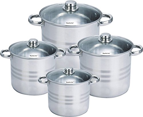 Royalty Line RL-SP8 Set bateria de cocina ollas de acero inoxidable 8 piezas con tapas