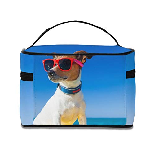 RTBB - Neceser portátil con asa para perros surfeando en el mar con doble cremallera, bolsa de almacenamiento para niñas