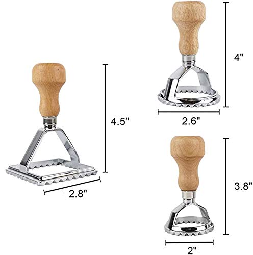 Ruosaren 3 piezas Ravioli Stamp Maker Cutter con mango de madera Juego de moldes de corte y sellado de ravioles