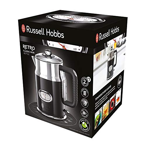 Russell Hobbs Retro - Hervidor de Agua Eléctrico (2400 W, 1,7l, Acero Inoxidable, Negro) - ref. 21671-70