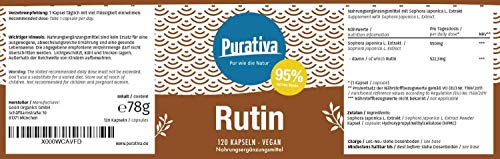 Rutina altamente dosificada - 120 cápsulas - 95% rutina - 550 mg Styphnolobium japonica - sófora - dosis superior - vegana - producida y verificada en Alemania (DE-ÖKO-005)