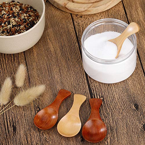 RZKJ-SHOP Cucharas pequeñas de Madera, Sal de Baño Cuchara con Mango Corto para Pequeños Tarros de Mermelada, Especias, Especias, Azúcar, Miel, Té, Mostaza (10 Unidades)