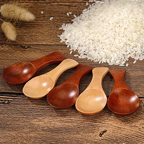 RZKJ-SHOP Cucharas pequeñas de Madera, Sal de Baño Cuchara con Mango Corto para Pequeños Tarros de Mermelada, Especias, Especias, Azúcar, Miel, Té, Mostaza (10 Unidades)