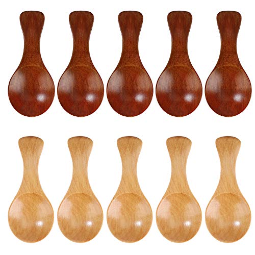 RZKJ-SHOP Cucharas pequeñas de Madera, Sal de Baño Cuchara con Mango Corto para Pequeños Tarros de Mermelada, Especias, Especias, Azúcar, Miel, Té, Mostaza (10 Unidades)