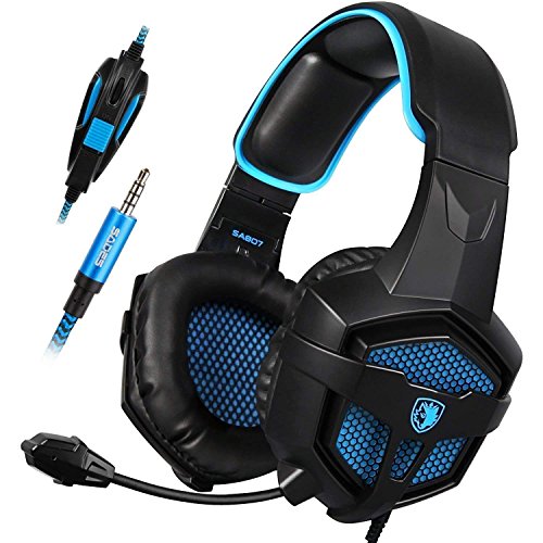 Sades Auriculares para Juegos SA807 para PS4 Nuevos Auriculares para Auriculares Xbox One Gaming de Xbox One Ear Plug con micrófono y Control de Volumen para PC Laptop Mac Phone (Black & Blue)