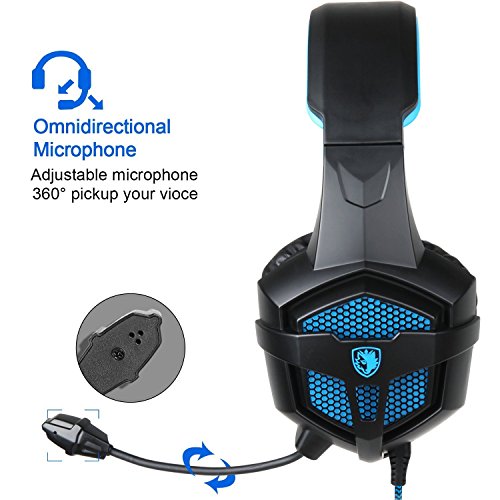 Sades Auriculares para Juegos SA807 para PS4 Nuevos Auriculares para Auriculares Xbox One Gaming de Xbox One Ear Plug con micrófono y Control de Volumen para PC Laptop Mac Phone (Black & Blue)