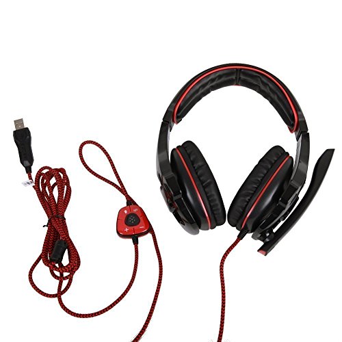 Sades SA903 7,1 Canal Surround estéreo Gaming Auriculares Ruido cancelación LED luz USB cableado sobre oído PC Gaming Auricular (Negro & Rojo)