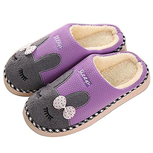 SAGUARO Otoño Invierno Zapatillas Interior Casa Caliente Slippers Suave Algodón Zapatilla Mujer Hombres Animados Pareja Zapatos Calzado, 37/38 EU=38/39 CN Morado