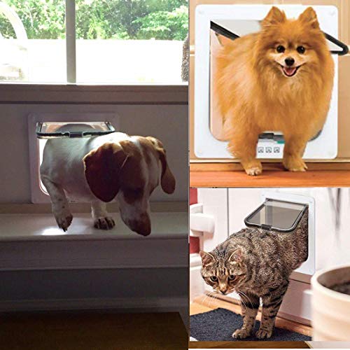 Sailnovo Puerta para Gato con Cierre magnético de 4 vías, Puerta para Mascotas para Gatos y Perros pequeños, Puerta para Gatos con túnel (Blanco, XL)