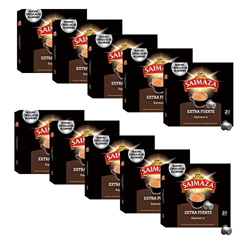 Saimaza Café Extra Fuerte Espresso 11 - 200 cápsulas de aluminio compatibles con máquinas Nespresso (R)* (10 Paquetes de 20 cápsulas)