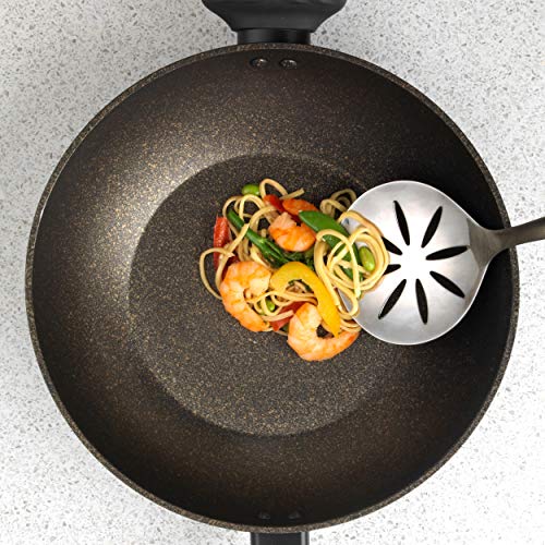 Salter BW08005TE Wok antiadherente dorado Megastone | 28 cm | Apto para lavavajillas de utensilios de metal | Resistente a la corrosión | En, 28 cm, Aluminio