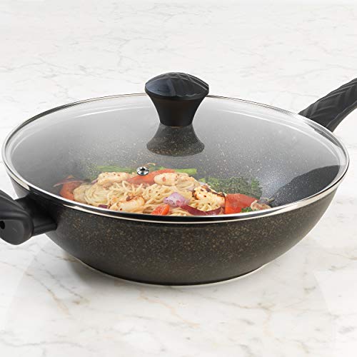 Salter BW08005TE Wok antiadherente dorado Megastone | 28 cm | Apto para lavavajillas de utensilios de metal | Resistente a la corrosión | En, 28 cm, Aluminio