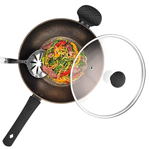 Salter BW08005TE Wok antiadherente dorado Megastone | 28 cm | Apto para lavavajillas de utensilios de metal | Resistente a la corrosión | En, 28 cm, Aluminio