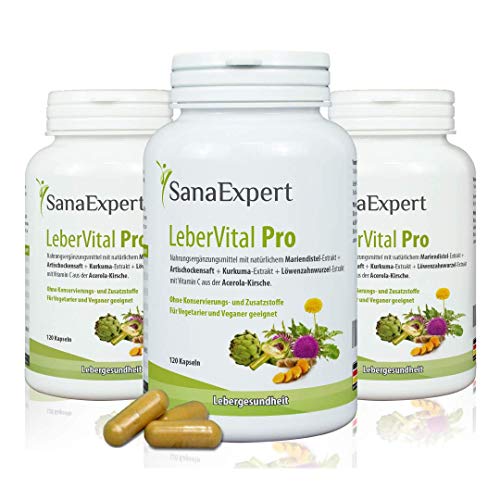 SanaExpert LeberVital Pro, Suplemento Nutricional para el Hígado y los Riñones, Capsulas Depurativas con Extracto de Cardo Mariano, Alcachofa, Cúrcuma, Raíz de Diente de León, pack de 3 unidades (3)