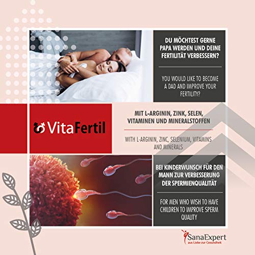 SanaExpert VitaFertil, Suplemento Nutricional para la Fertilidad Masculina, Ayuda a Mejorar la Calidad de la Esperma, L-arginina, Zinc, Selenio, Vitaminas y Minerales, 60 cápsulas