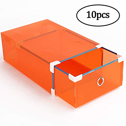 SANJIANG Cajas De Zapatos Plegables -10 Paquetes Cajas De Almacenamiento De Zapatos Caja De Almacenamiento De Zapatos De Plástico Transparente Apilable Organizador De Almacenamiento De Cajones,Orange