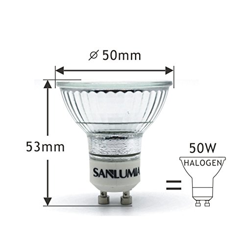 Sanlumia Bombillas LED GU10, 5W = 50W Halógena, 450Lm, Blanco Cálido (3000K), 120 ° ángulo de haz, Iluminación de Techo para Cocina, Oficina, o Baño, Paquete de 10