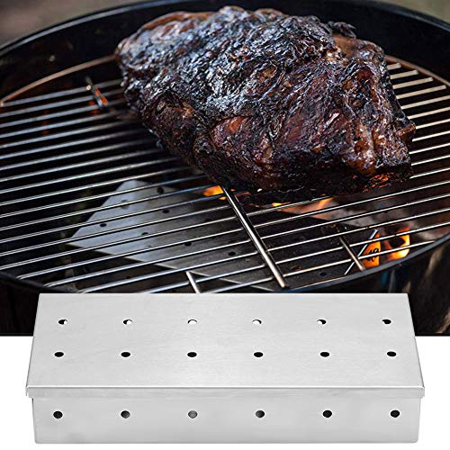 SANON Caja de Barbacoa Caja de Ahumador de Parrilla de Carne de Acero Inoxidable para Carbón de Leña.