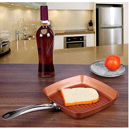 Sartén De Cobre Freír Parrilla Cuadrada Antiadherente Sartén Plancha con Mango De Acero Inoxidable Cocina De Inducción Segura Sartén De Aluminio De Comercio Exterior, Plano Sin Humo para El Hogar,B