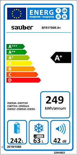 Sauber - Frigorífico combi Dos Puertas SFR1750R - Eficiencia energética: A+ - 175,5x60,5cm - Color Rojo