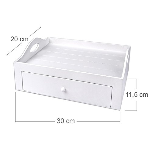 Schramm®Tea Tray Plateau de Service Blanc Avec tiroir env. 30x20x11cm Plateau à thé Tea Box Plateau à thé Country Style Bed