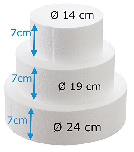 Sebutec Poliestireno Dummy de Tartas de Tartas de 3 Pisos Diámetro 24 – 19 – 14 cm Espesor de 7 cm