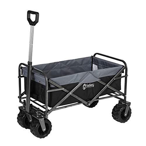 Sekey Carrito de Jardín Plegable Carro Plegable Carretilla para Exteriores Carrito de Playa para Todo Terreno, Negro