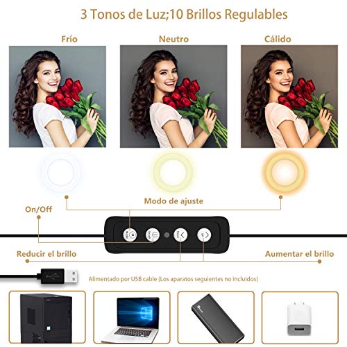 Selvim Luz de Anillo 10'' con 2 Trípodes, Aro de luz LED 190 cm Regulable, 3 Soportes para móvil, Control Remoto Bluetooth, 128 Bombillas 3 Modos 10 Brillos, para Maquillaje Selfie Fotografía Tik Tok