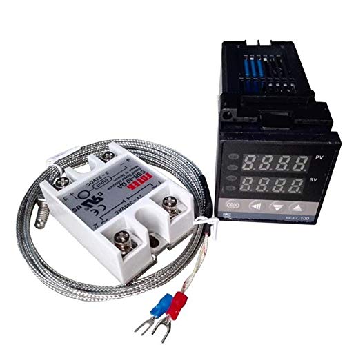 SENRISE Kit de controlador de temperatura LED PID, termostato digital inteligente REX-C100 para equipos industriales, relé de estado sólido de Homebrewing SSR