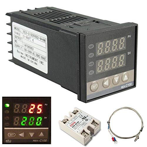 SENRISE Kit de controlador de temperatura LED PID, termostato digital inteligente REX-C100 para equipos industriales, relé de estado sólido de Homebrewing SSR