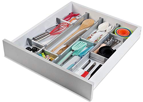 Separadores Ajustables de Cajones de Cocina, Elegante Organizador Modular de Aluminio, Juego de 9 Separadores (Largo | para Cajones 50 cm - 55,5 cm de largo) de Practical Comfort