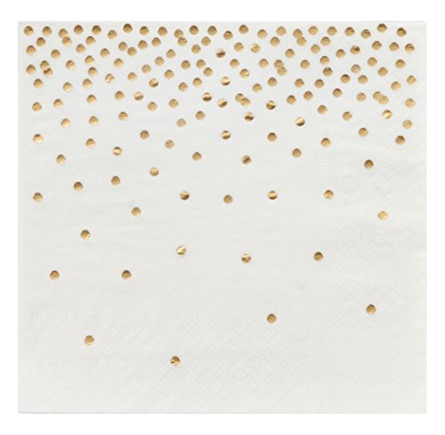 Servilletas de cóctel – Paquete de 100 servilletas de papel desechables para fiesta, 3 capas, confeti de lunares, impresión de papel dorado, desplegado 25,4 x 25,4 cm, plegado 12,7 x 12,7 cm