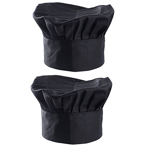 SERWOO 2pcs Gorras Gorros Cocineros Sombrero Chef con Estilo Seta para Cocina Restaurante Negro