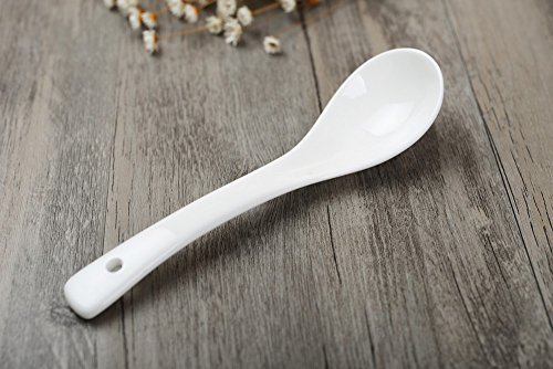 Set de 4 cucharas para sopa en porcelana china blanca de 17 cm, para servir arroz, wonton, sopas, cereales, perfectas para hogar y restaurantes, y como regalo para familia o amigos