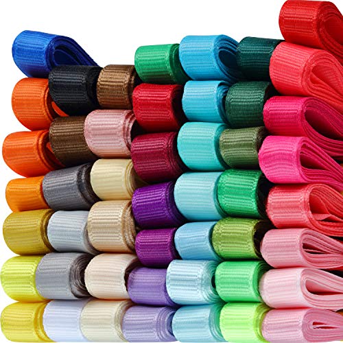 Set de Cintas de Grosgrain Sólidas de 48 Color 96 Yardas 3/8 Pulgadas de Ancho Cinta de Tela de Color Arcoiris para Coser Artesanía de Lazos de Pelo Fiesta Boda Envoltura de Regalo Arreglo Floral