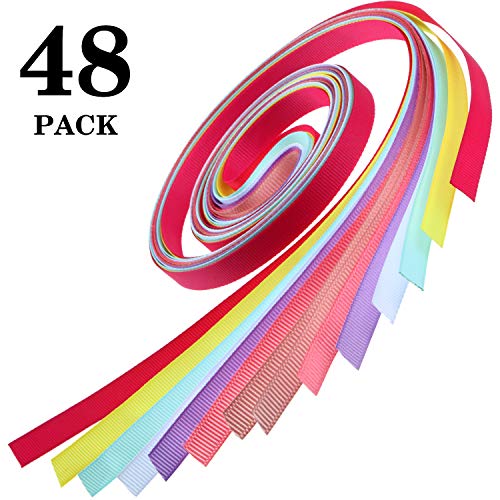 Set de Cintas de Grosgrain Sólidas de 48 Color 96 Yardas 3/8 Pulgadas de Ancho Cinta de Tela de Color Arcoiris para Coser Artesanía de Lazos de Pelo Fiesta Boda Envoltura de Regalo Arreglo Floral